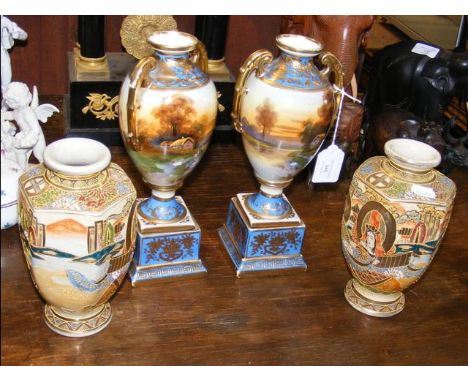 Pair of Noritake vases, together with a pair of Satsuma vases 