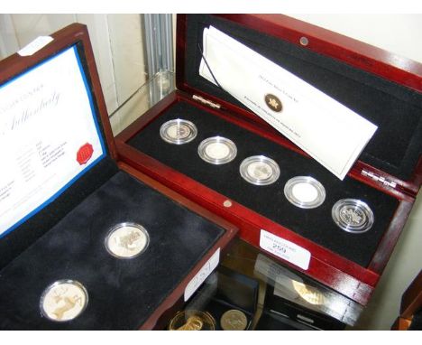 "Canadian 20 Dollars Christmas Silver Coin Pair", together with "2012 Fine Silver 5-Coin Set"  