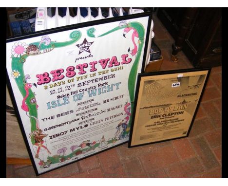 A Bestival advertising poster, together with a Bob Dylan advertising poster 