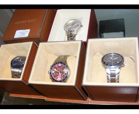 Four new gents' wrist watches, including Jacques Farel chronograph 