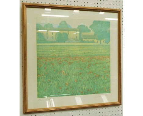 20th CENTURY SCHOOL 'Italian Farm with Poppy Field', screen print, 39cm x 39cm, signed and framed.