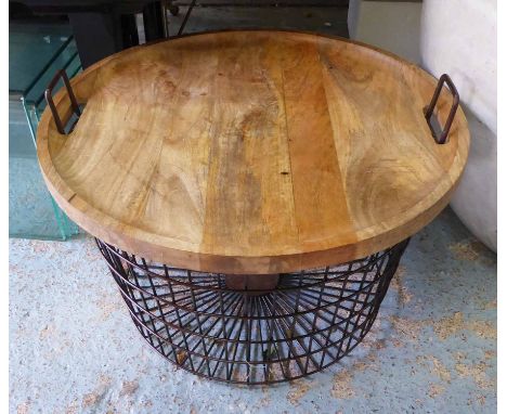 LOG BASKET, contemporary wire frame design with removable tray top, 52cm H x 78cm Diam approx.