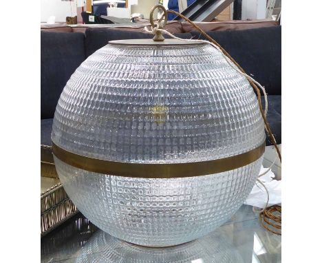 PURE WHITE LINES ORIGINAL BRASS PARISIAN HOLOPHANE PENDANT LIGHT, 53cm H. 