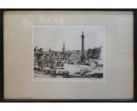 HENRY LAMBERT 'Trafalgar Square', engraving, signed in pencil, 17cm x 22cm, framed.