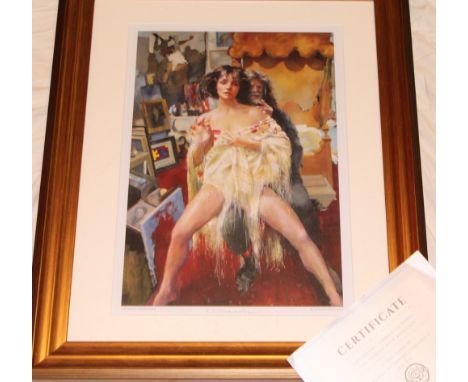 A coloured print after Robert Lenkiewicz "The Painter with Benedikte" signed in pencil with certificate 