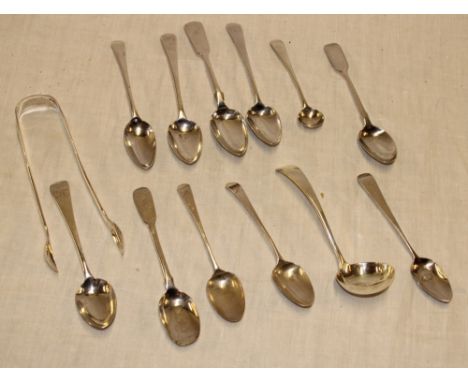 A selection of Georgian and later silver teaspoons including Glasgow silver fiddle pattern teaspoon, Glasgow silver fiddle pa