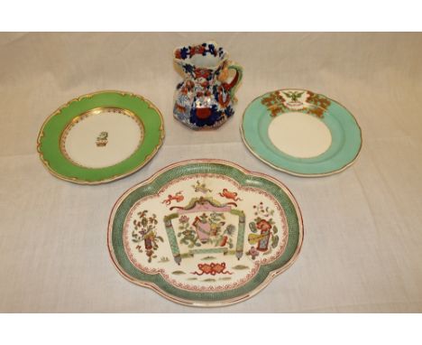 A 19th Century Copeland and Garrett china circular plate with armorial crest; pearl-ware circular plate with armorial design,