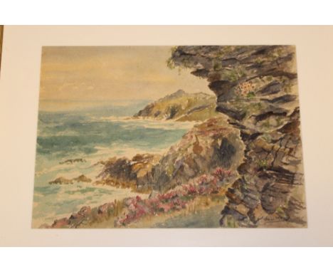 Sheila M Ellis - watercolour "Kenidjack Castle from Cape Cornwall", signed, labelled to verso, 10½" x 14½" 