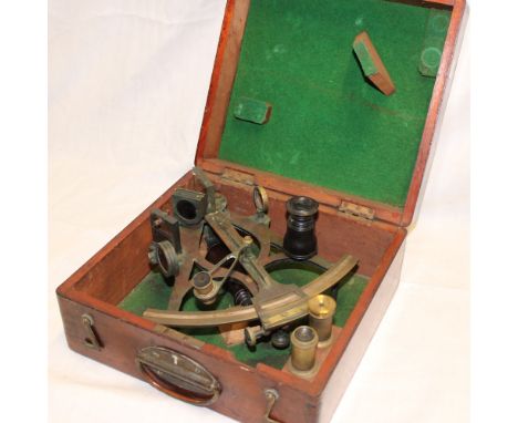 A 19th century brass Naval sextant by PA Feathers & Son of Dundee, in fitted mahogany case with accessories 