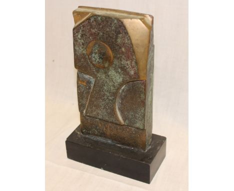 A Cornish bronze abstract rectangular sculpture marked "S-95 3/5" on rectangular slate base titled "Ice Pinnacle" 8½" high