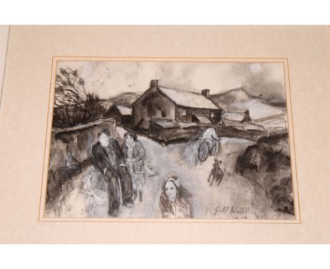 Gill Watkiss - mixed media sketch "Farm on the North Coast Road", signed and dated '16, labelled to verso, 10" x 13½" 