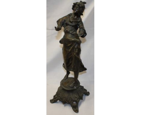A good quality bronze figure of a female with arms outstretched on scroll-shaped base 20" high