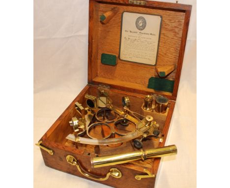 A good quality brass Naval sextant by Heath & Co Ltd of London made for Wilson, Fletcher, Bruce & Sons Ltd of Cardiff, Barry 