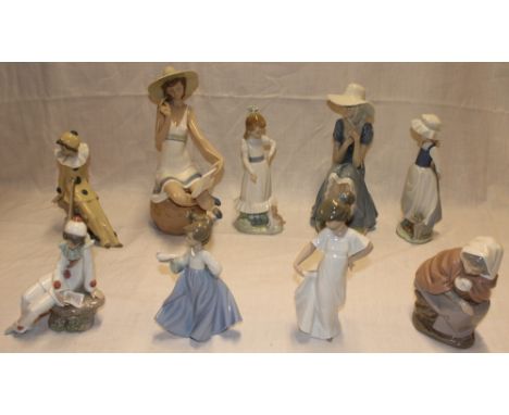 Nine various Nao china female figures in varying sizes