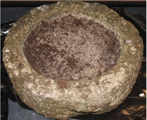 An old Cornish weathered granite circular garden trough, 24" diameter 