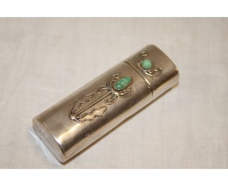 A George V Art Nouveau-style silver rectangular pocket case mounted with jade, Birmingham marks 1930