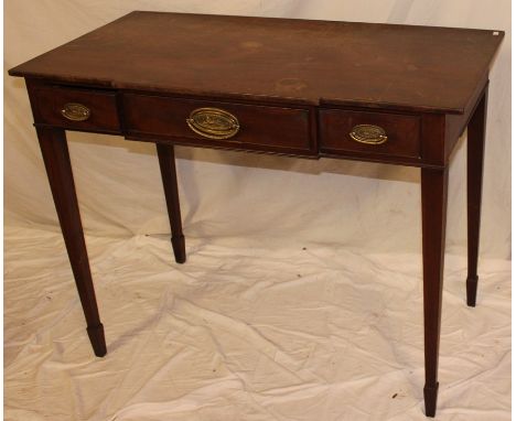 A Victorian mahogany rectangular side table with three drawers in the frieze on square tapered legs, 37½" long 