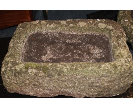 An old Cornish weathered granite rectangular garden trough, 29" x 19" 