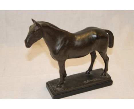 A good quality bronze figure of a horse signed A R White on rectangular base, 8" long 