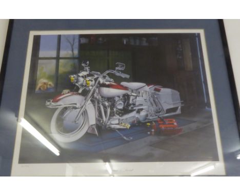 *GEOFF RIDGWAY  ARTIST SIGNED LIMITED EDITION COLOUR PRINT REPRODUCTION 'Grandad's Secret' an Electra Glyde Motor bike Signed