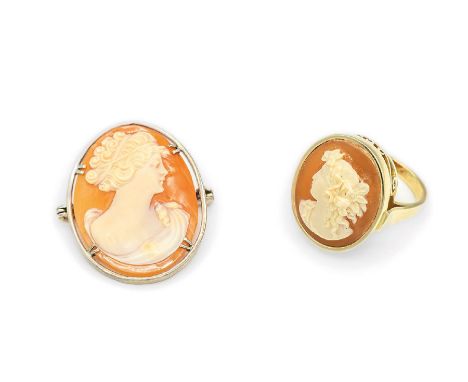 14 kt Gold Ring mit Karneolkamee, um 1870/80,   GG 585/000-Fassung 1930er Jahre, feiner, hoher Schnitt mit klass. Frauenportr