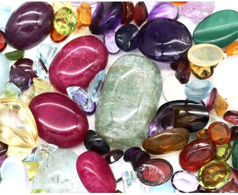 Lot lose Farbsteine zus. ca. 232,00 ct,   u.a. Rubin, Citrin, Peridot, Topas, versch. Größen, Formen und ReinheitenLot loose 