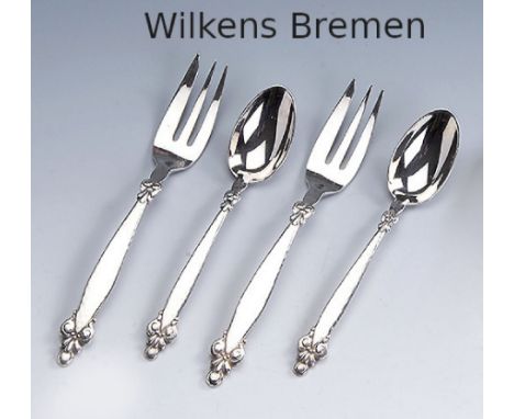 6 Kuchengabeln und 6 Kaffeelöffel,   Wilkens Bremen, 800er Silber, Hammerschlag- verzierung, total ca. 300 g6 cake forks and 