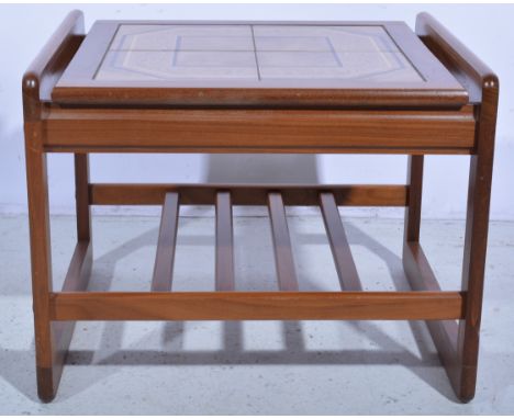 Nest of tile inset teak coffee tables, 47cm and smaller, two other tile inset coffee tables and a nest of tables (8).