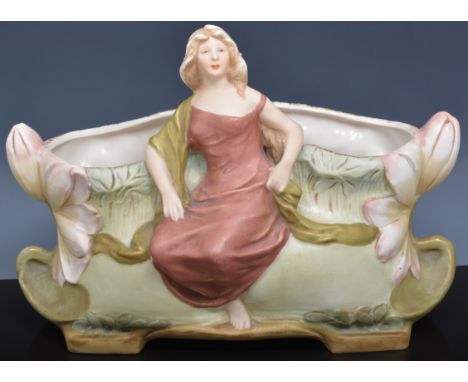 Royal Dux planter, modelled with a maiden and flowers, No. 2336, width 29cm.
