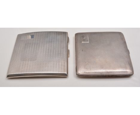 Silver cigarette case, Birmigham 1930, engine turned, 9ct and another silver cigarette case, Chester, probably 1941 (2).