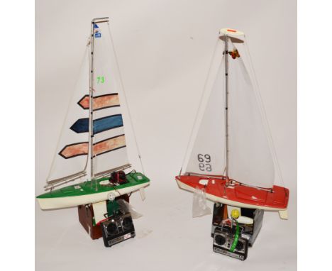 Two R/C model yachts, with stands and radio, one A4 and one A3 type.