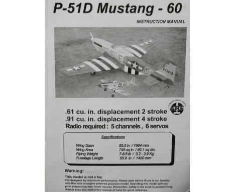 P-51 Mustang-60, 65" span ARTF for 10cc engine.