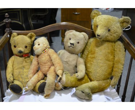 Vintage Gold Plush teddy bear, 24" English straw filled and two 18" English straw filled teddy bears, together with a soft to