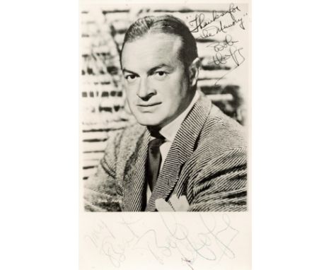 Bob Hope signed 6 x 4 inch black and white photo, signature a little light. Good condition Est.