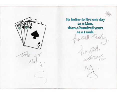 Reg Kray signed Good Luck Card 1999 To Bradley. Playing cards image inside with printed title Its better to live on day as a 