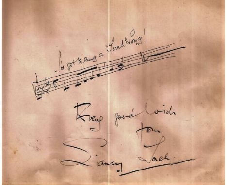 Sidney Torch signed page from a 1930s autograph book with the addition of a musical motif drawn in his hand, approx 7.5 x 6. 