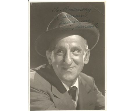 Jimmy Durante, American comedian and actor. A 7x4.5 signed and dedicated photo, 'To Rosemary, a pleasure believe me, Jimmy Du