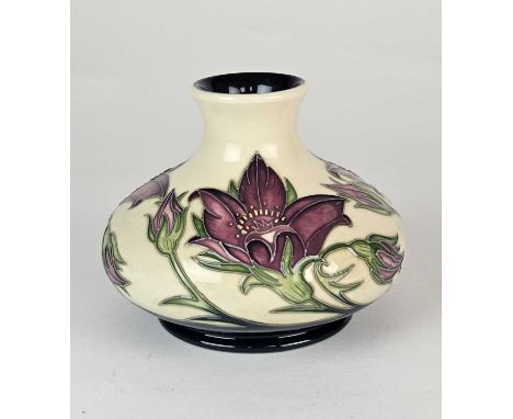 A Moorcroft 'Pulsatilla' vase designed by Vicki Lovatt, dated 2015, of squat baluster form, painted and impressed marks, 11cm