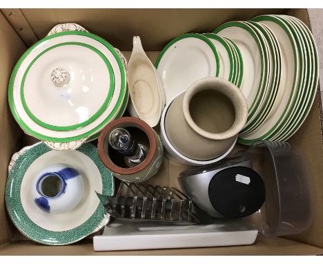 Four boxes of various china wares to include J &amp; G Meakin Athena pattern dinner wares, A.E. Gray &amp; Co Indian Tree pat