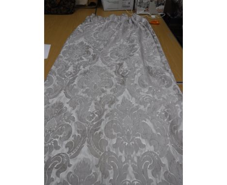 Two pairs of faux silk and chenille self coloured lined curtains in silver and beige from Dunelm with pencil pleat tape headi