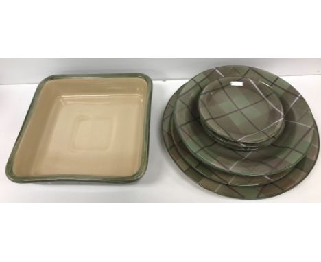 A collection of Anta tartan pottery including James Macmillan purple ground design, one dinner plate, one large serving platt