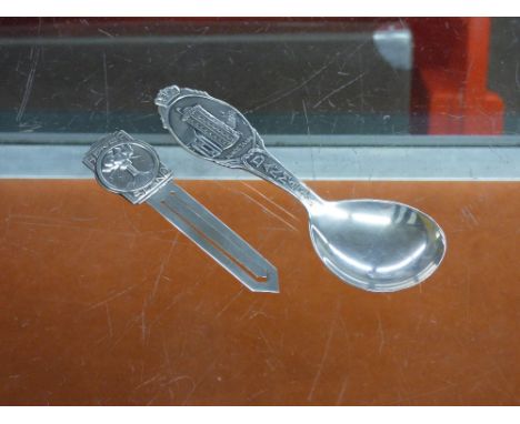 DANISH SILVER PLATE CADDY SPOON AND A 830 CONTINENTAL SILVER HECKLA ISLAND BOOKMARKER 