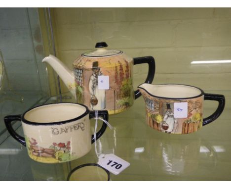 ROYAL DOULTON SERIESWARE GAFFERS D4210 THREE PIECE TEA SERVICE SIGNED NOKE HEIGHT OF THE TALLEST PIECE (INCLUDING LID): 13CM 