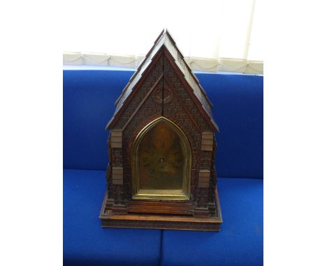 VICTORIAN CARVED OAK CASED GOTHIC INSPIRED STEEPLE CLOCK,WITH LANCET BRASS ENGRAVED DIAL SIGNED SMITH AND SONS LONDON -DOUBLE