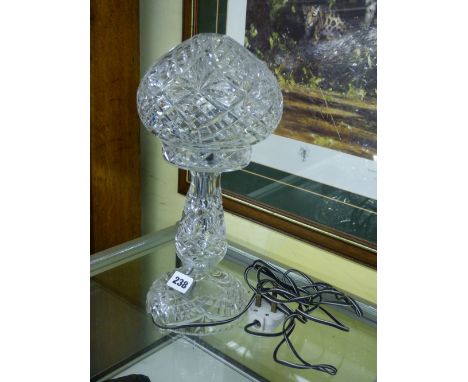 CUT GLASS TABLE LAMP WITH HOBNAIL MUSHROOM SHADE 35CM APPROX