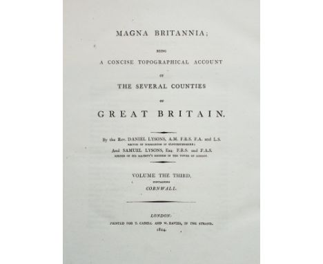 Lysons (Daniel &amp; Samuel). Magna Britannia; Being a concise topographical account..., volume 3 only, Cornwall, London: T. 