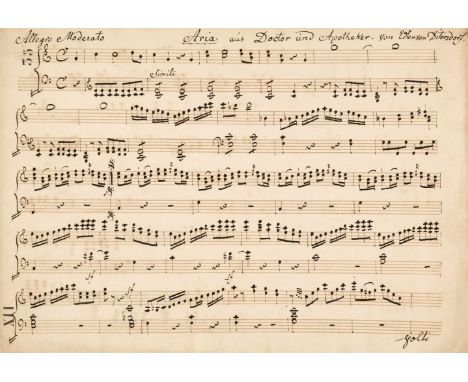 Ditters von Dittersdorf (Carl). Aria aus Doctor und Apotheker von Carl von Dittersdorf, circa 1790s, contemporary scribal man