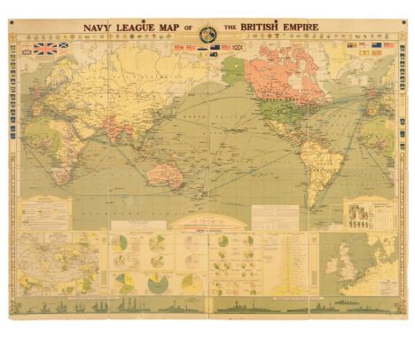 World. Navy League Map of the British Empire, published by The London Geographical Institute, circa 1925, a very large colour