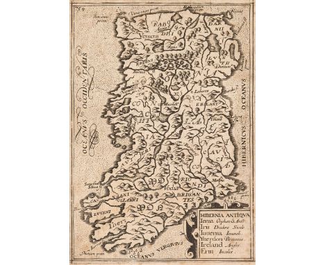 Ireland. Camden (William), Hibernia Antiqua, circa 1600, uncoloured engraved map, some staining, 175 x 125 mm, Latin text on 