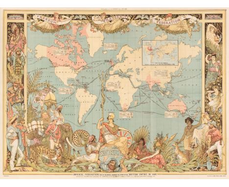 World. Imperial Federation - Map of the World showing the extent of the British Empire in 1886. Statistical Information publi